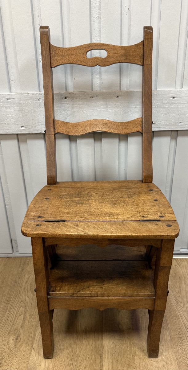 Chaise escabeau en noyer-photo-2