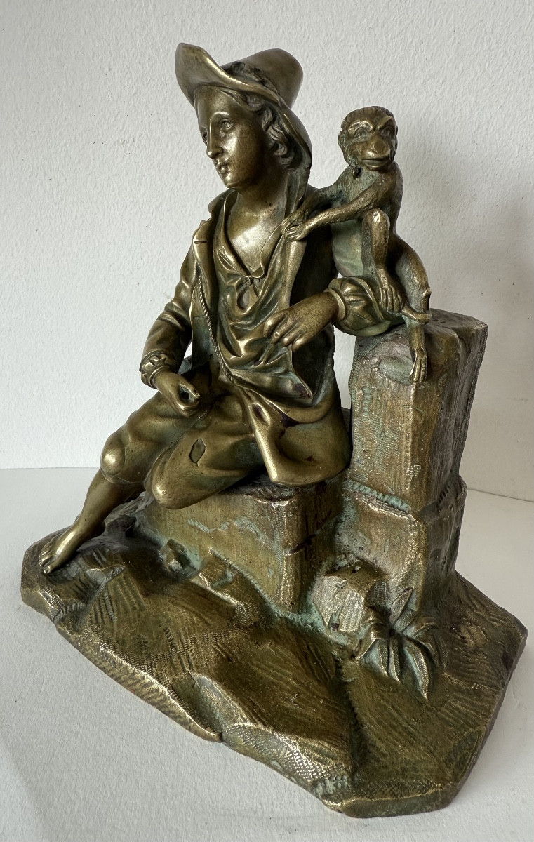The Young Acrobat And His Monkey, Bronze Subject-photo-2