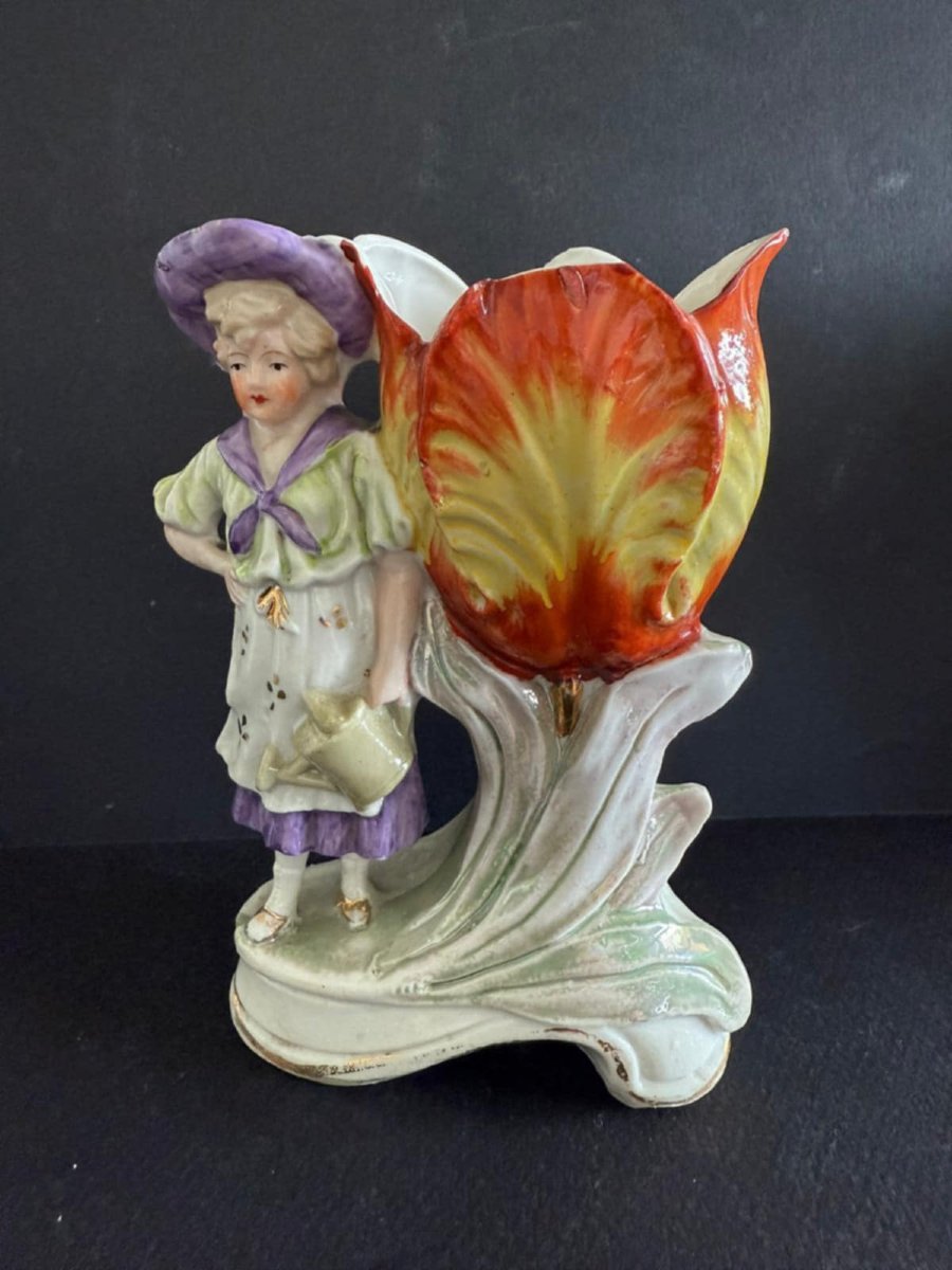 Pair Of Small Porcelain Boy And Girl Vases-photo-2