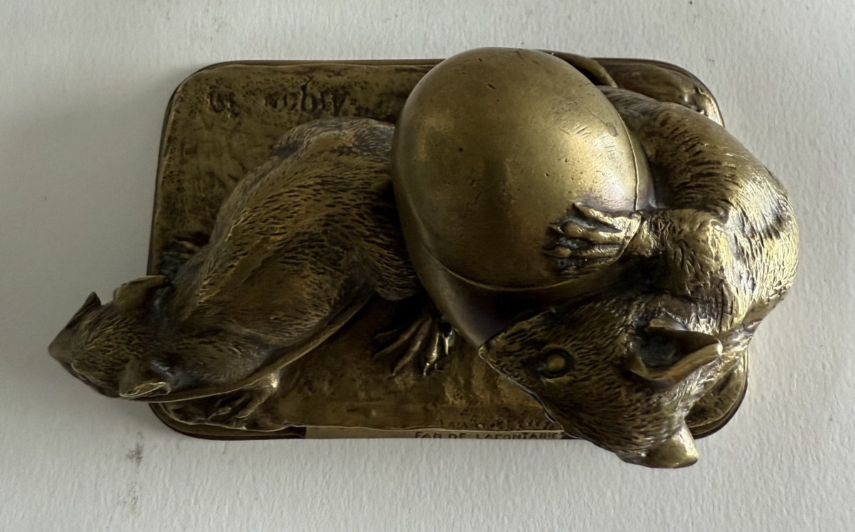 Les deux rats et l oeuf , sujet en bronze -photo-4