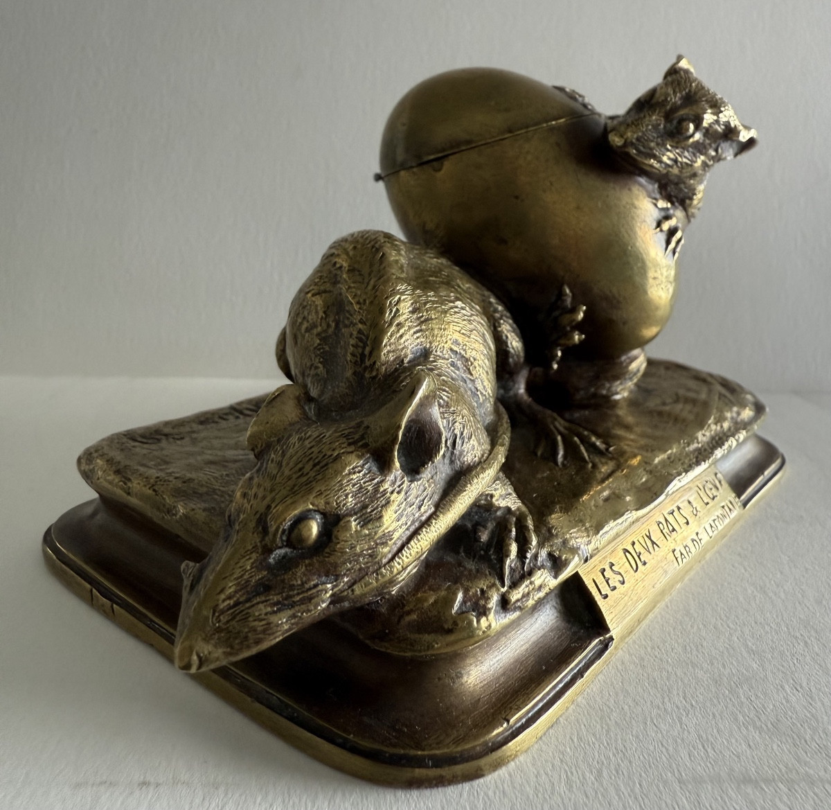 Les deux rats et l oeuf , sujet en bronze -photo-8