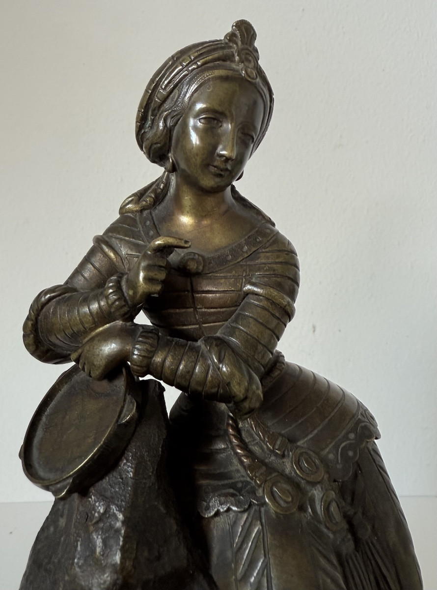 Jeune fille au tambourin , sujet en bronze-photo-2