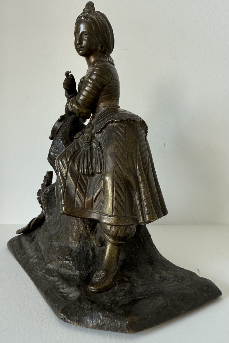 Jeune fille au tambourin , sujet en bronze-photo-3