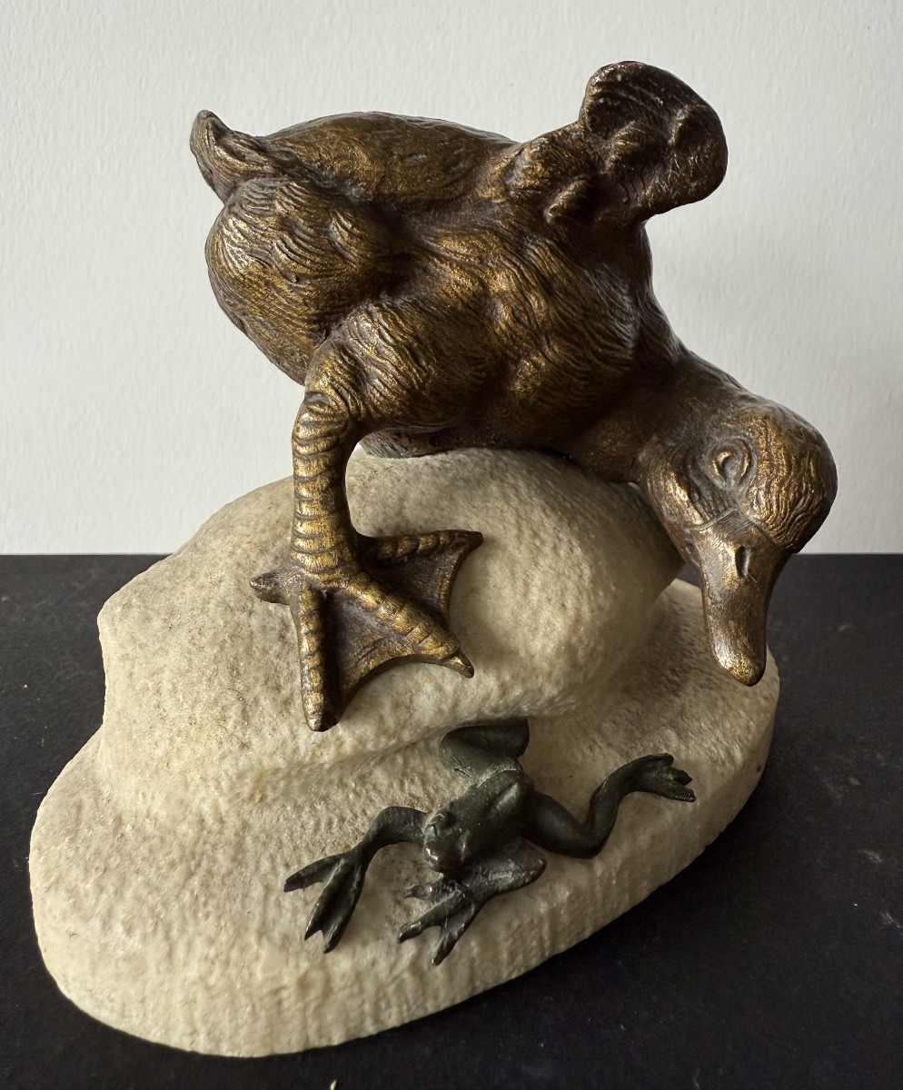 Le canard et la grenouille , sujet en bronze-photo-3
