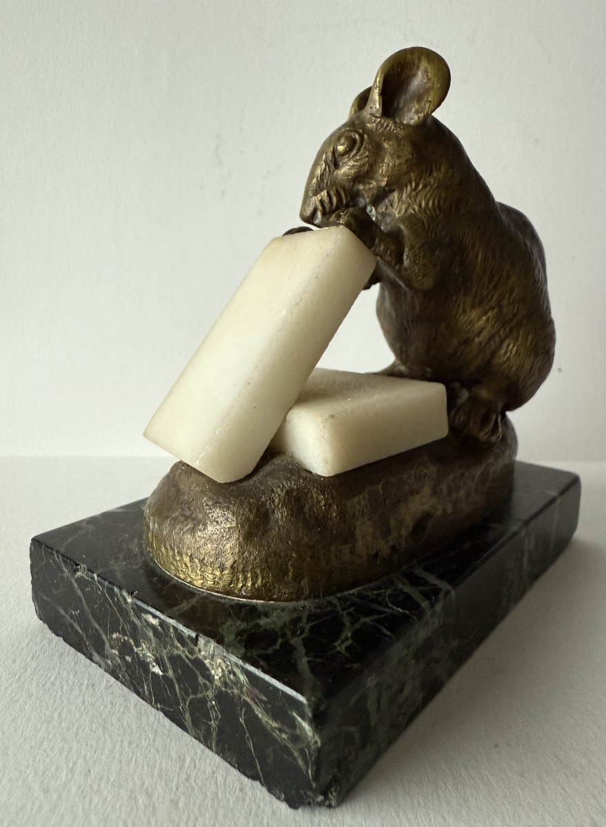 Souris grignotant un sucre , bronze signé Clovis-Edmond MASSON-photo-1