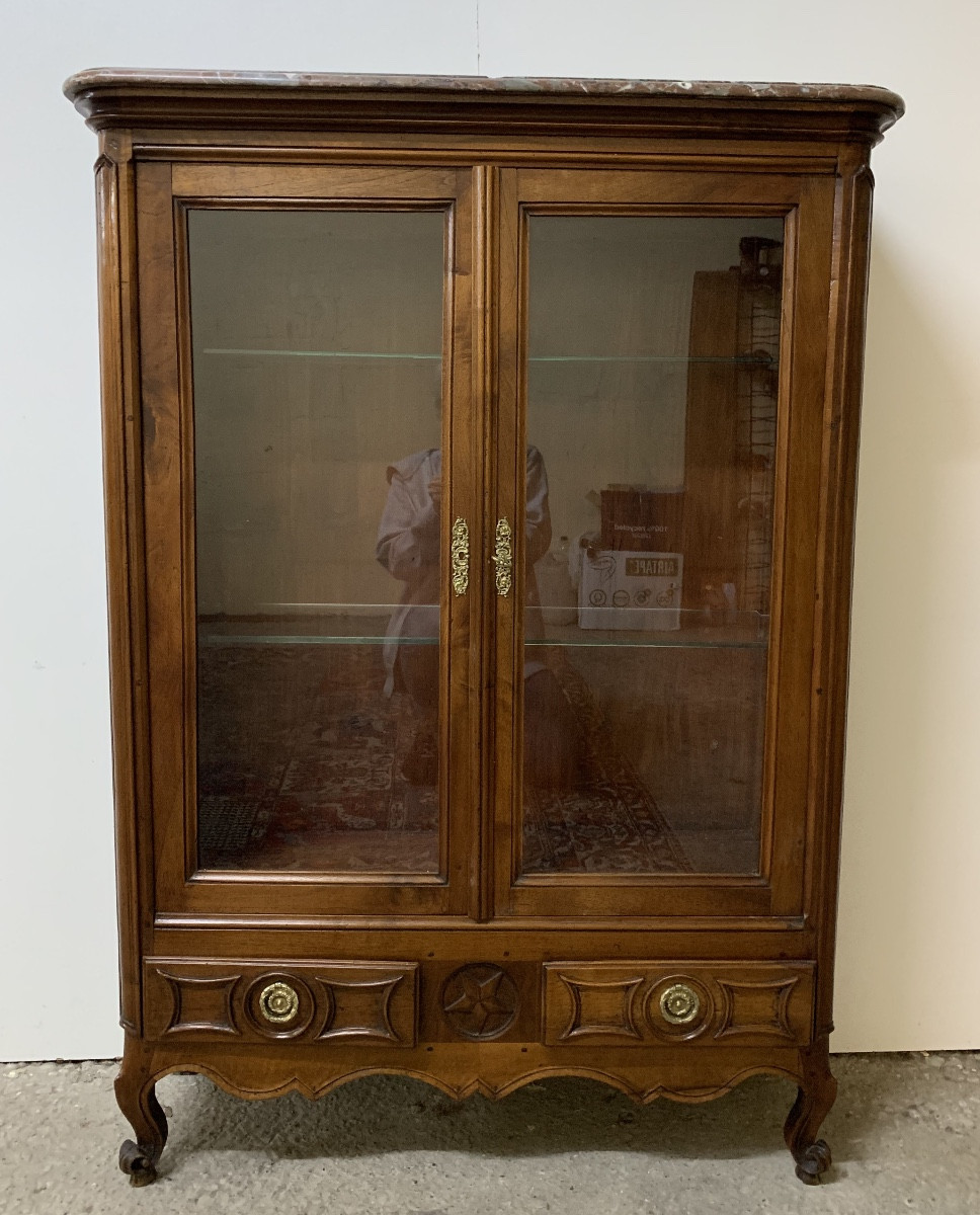 Louis XV Style Walnut Display Cabinet 