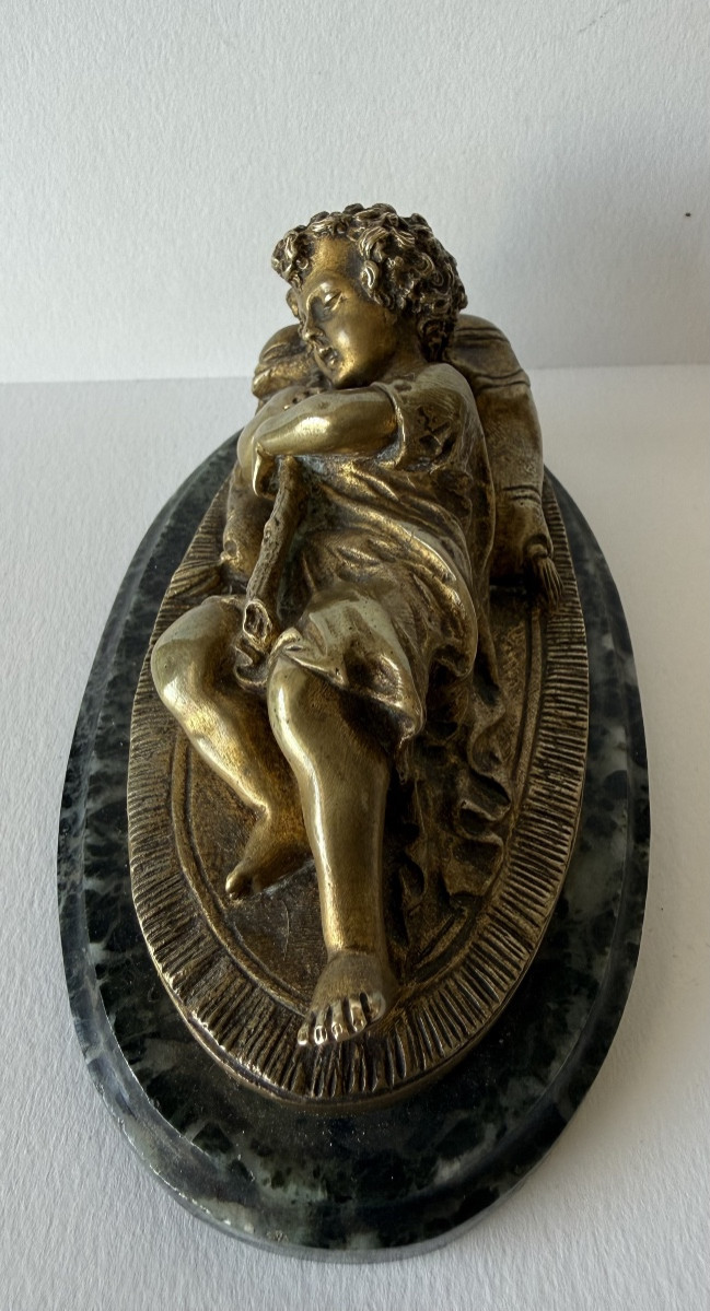 Le petit  berger endormi  , sujet en bronze -photo-4
