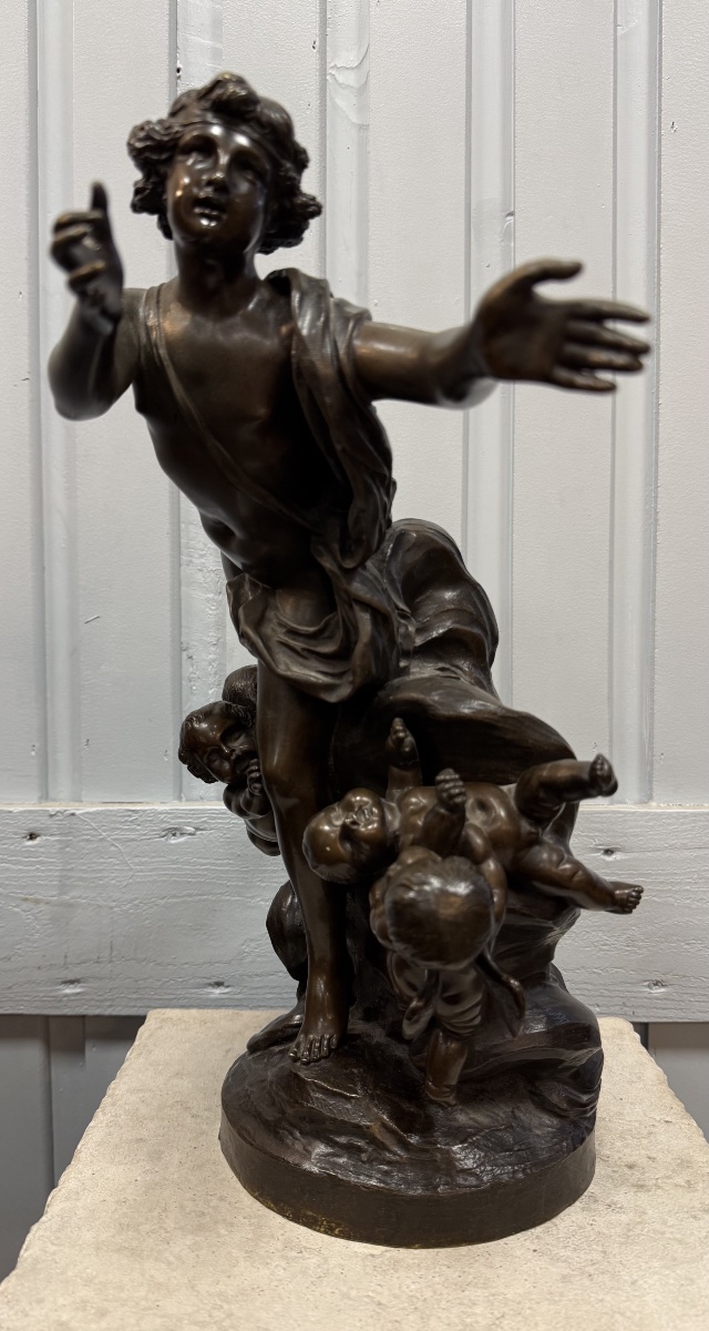 Bronze Statue Of Cupid Surrounded By Putti, Signed "clodion"-photo-2