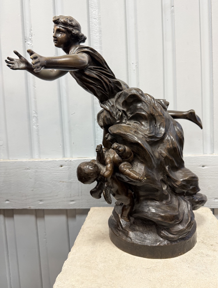 Bronze Statue Of Cupid Surrounded By Putti, Signed "clodion"-photo-2