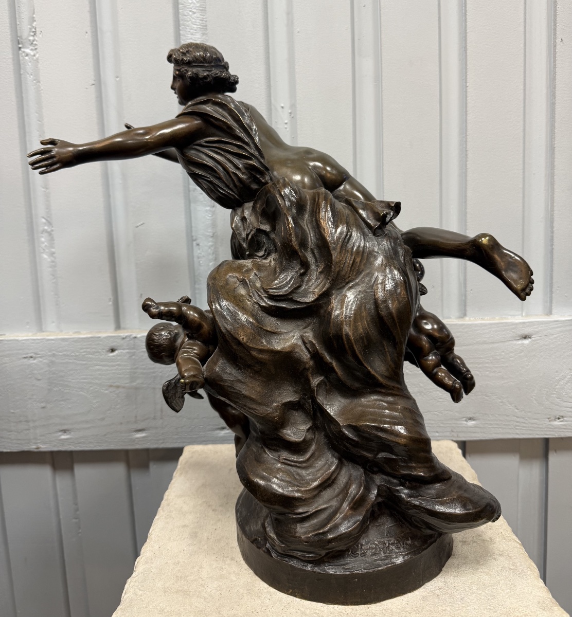 Bronze Statue Of Cupid Surrounded By Putti, Signed "clodion"-photo-3