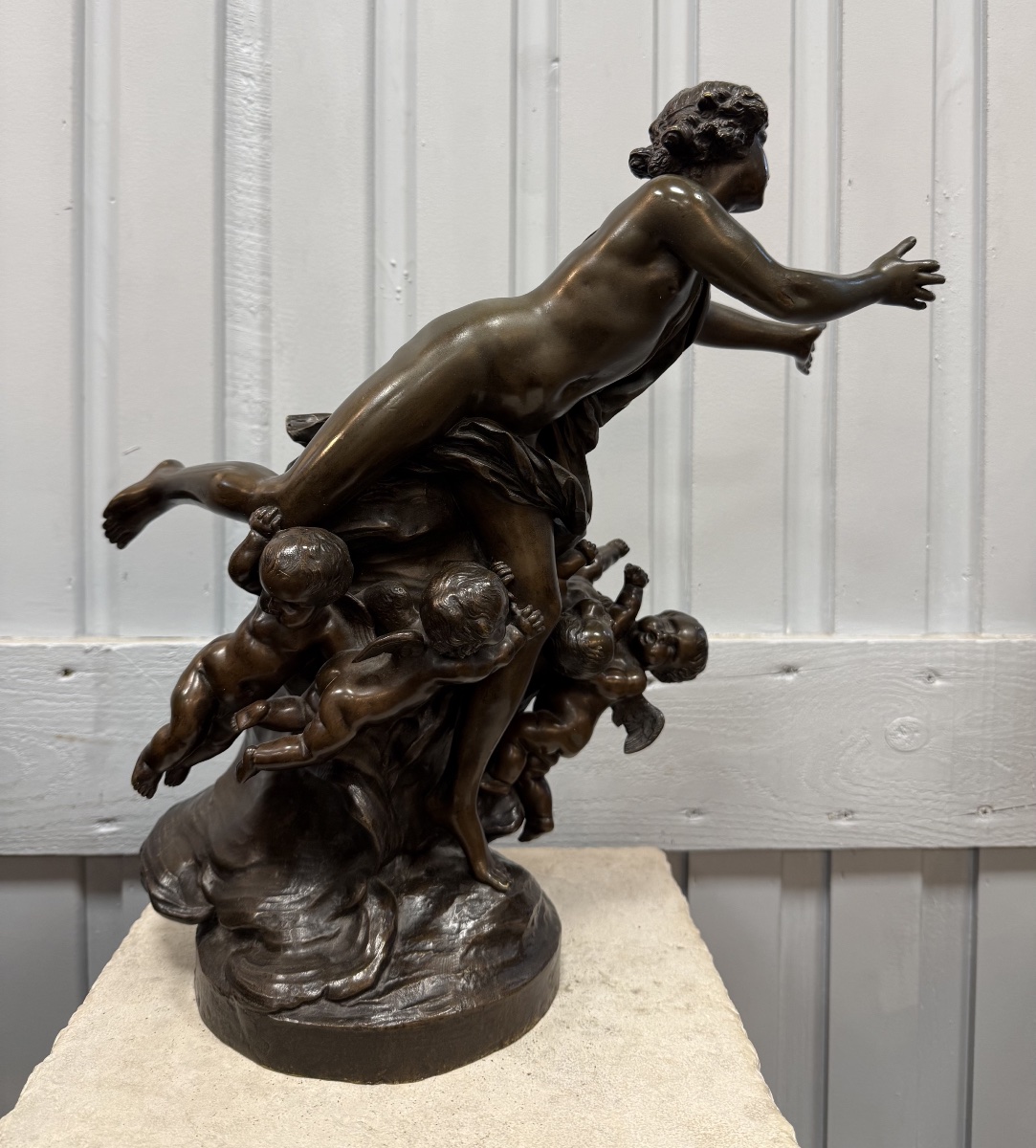 Bronze Statue Of Cupid Surrounded By Putti, Signed "clodion"-photo-5