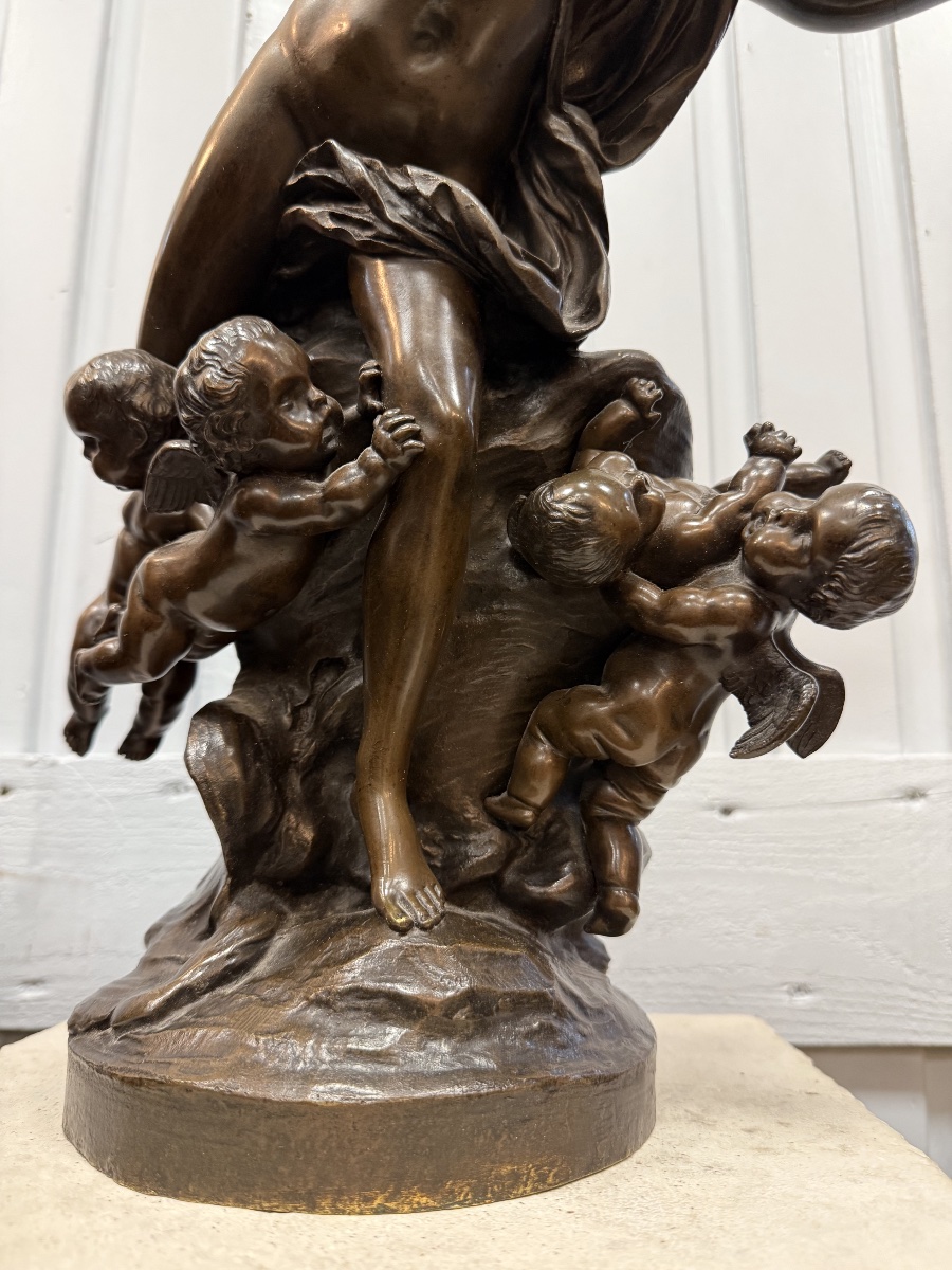 Bronze Statue Of Cupid Surrounded By Putti, Signed "clodion"-photo-6