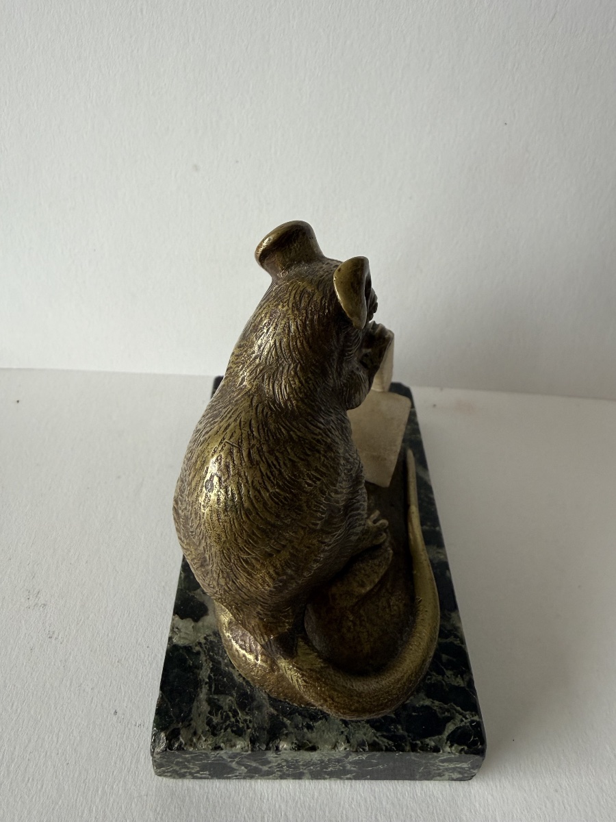 Mouse Nibbling On A Sugar Cube, Bronze Sculpture Signed "c Masson"-photo-6