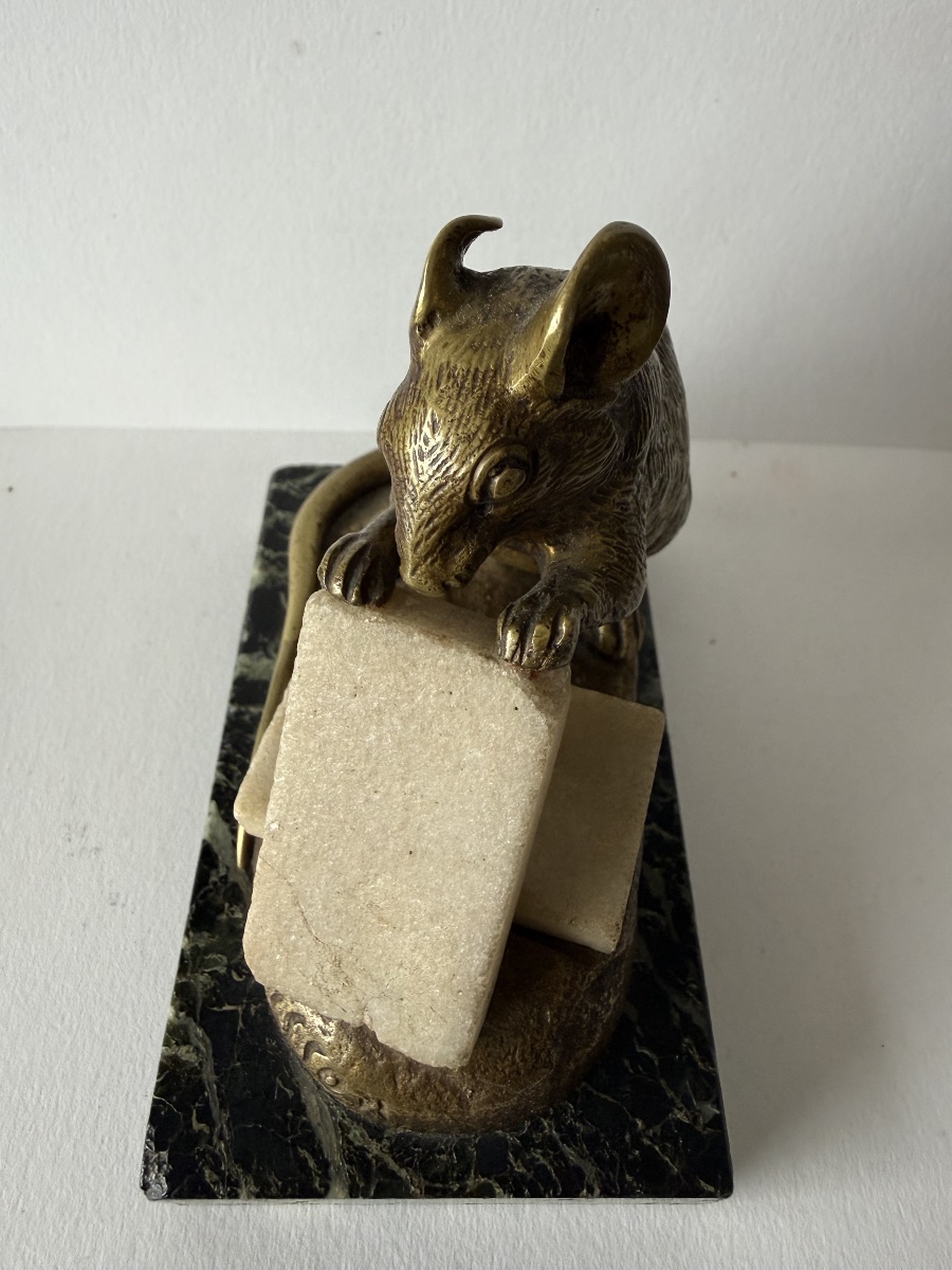 Mouse Nibbling On A Sugar Cube, Bronze Sculpture Signed "c Masson"-photo-7