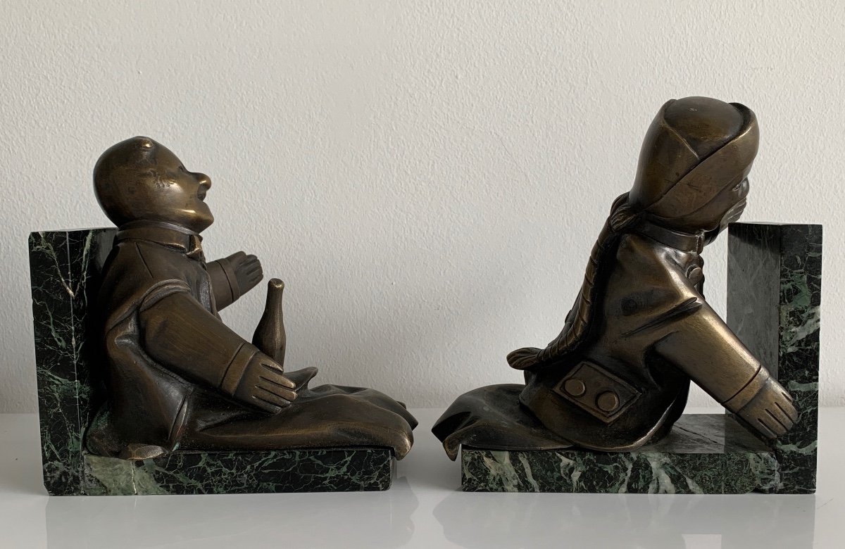 Gignol And Gnafron, Bronze Bookends-photo-4