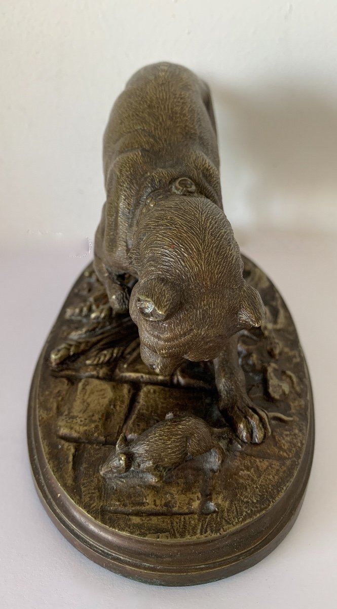 Chien Jouant Avec un petit rat , Sculpture En Bronze-photo-3