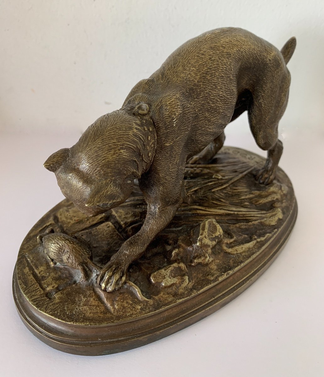Chien Jouant Avec un petit rat , Sculpture En Bronze-photo-4