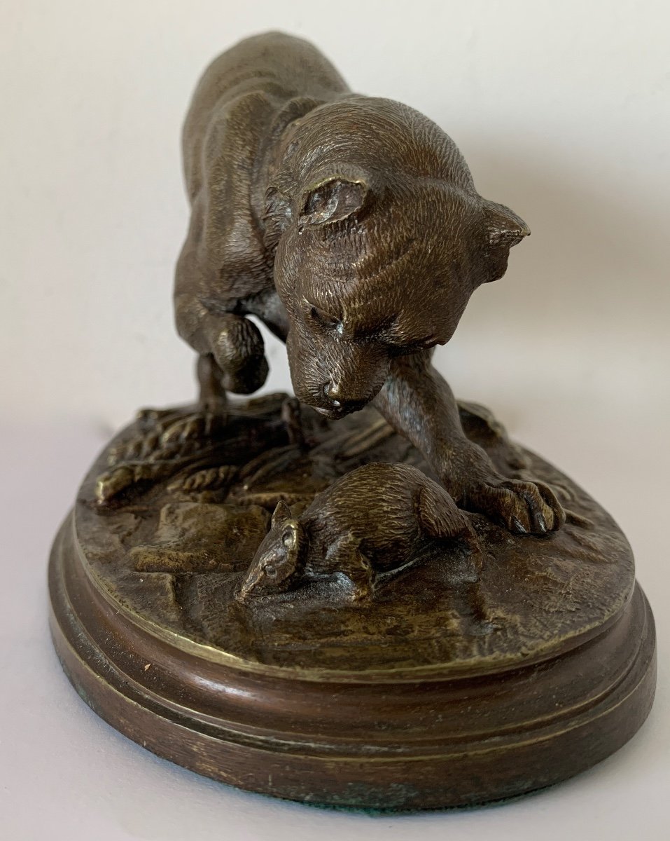 Chien Jouant Avec un petit rat , Sculpture En Bronze-photo-5