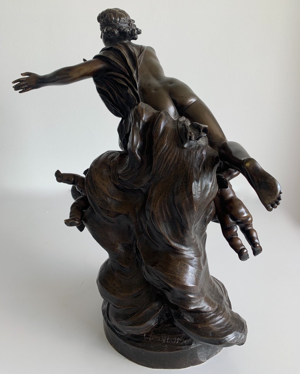 Cupidon Sur Un Nuage , Sculpture En Bronze -photo-4