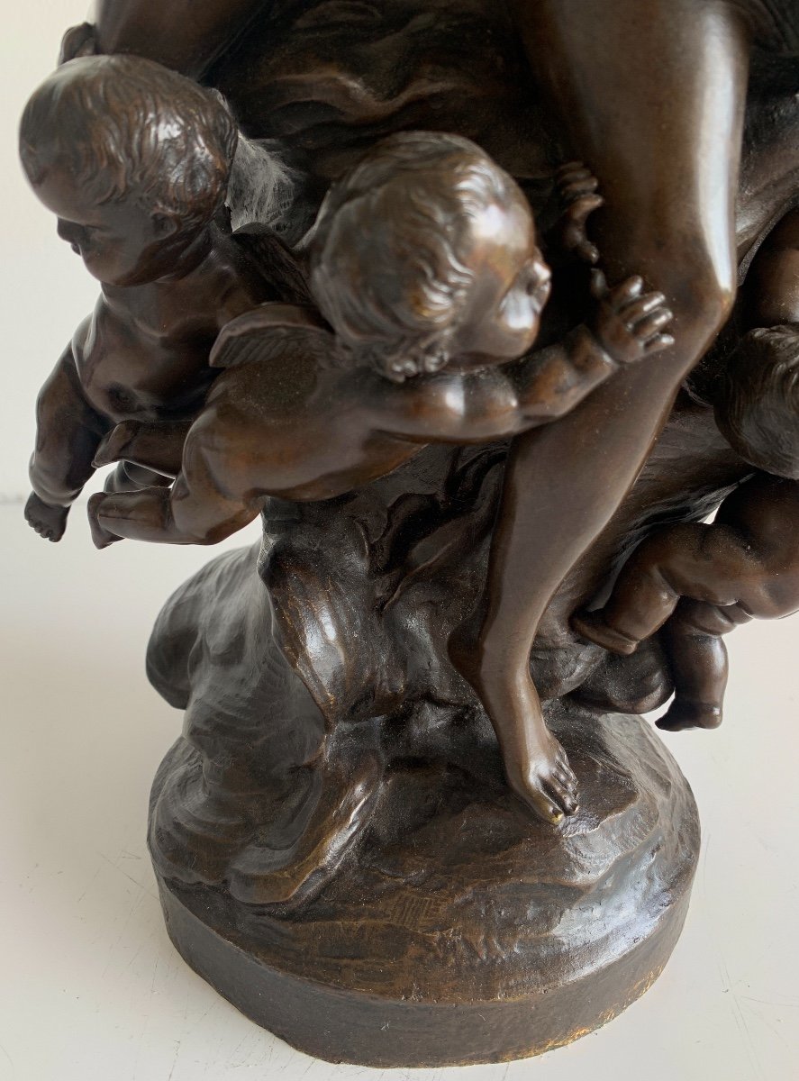 Cupidon Sur Un Nuage , Sculpture En Bronze -photo-3