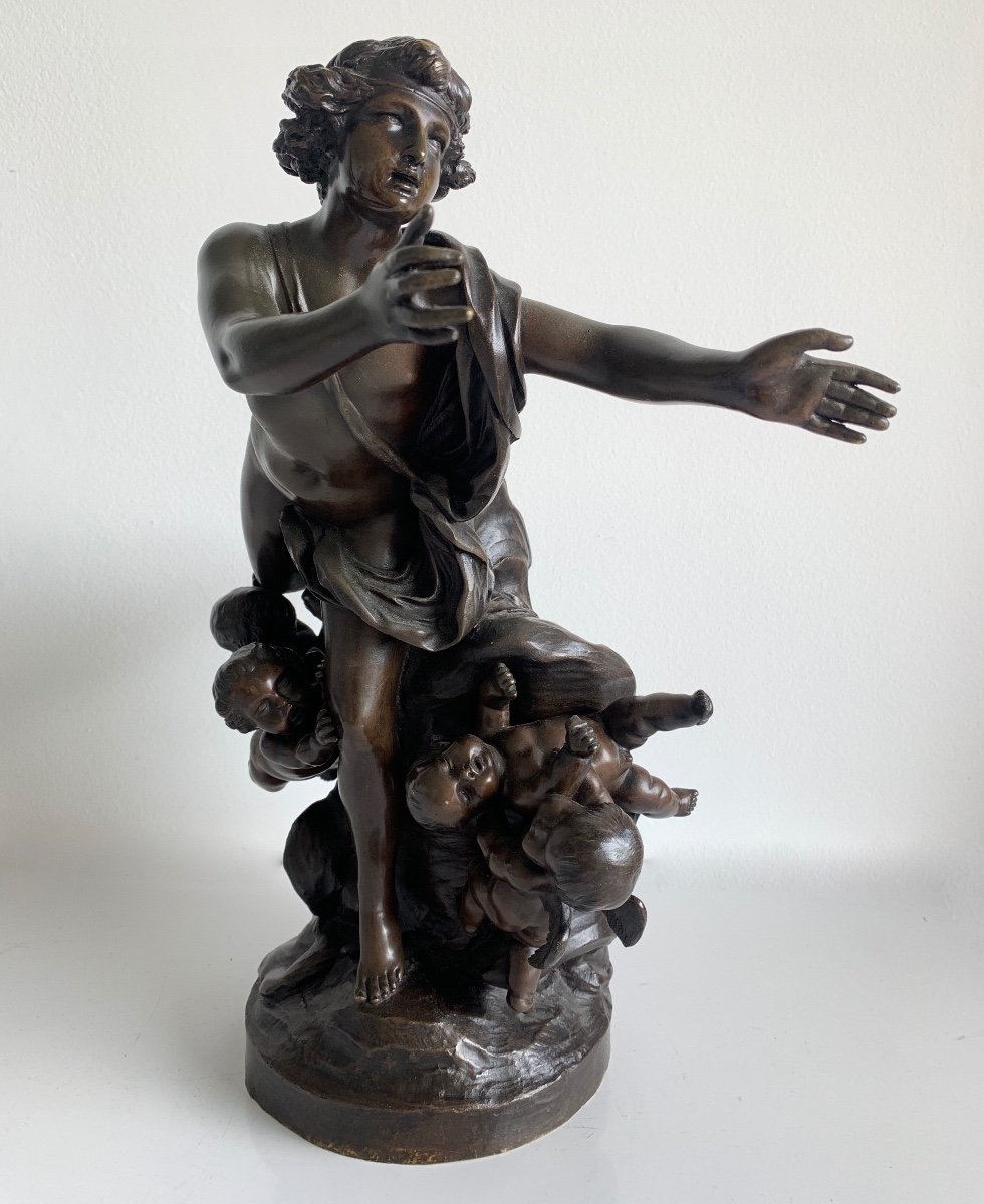 Cupidon Sur Un Nuage , Sculpture En Bronze -photo-6