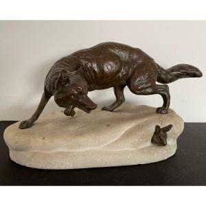 Fox Flushing A Hare, Bronze Subject