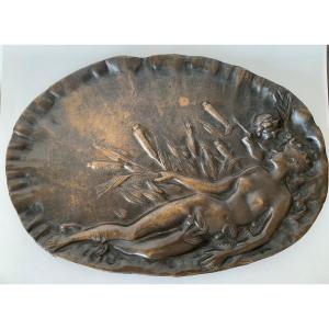 Naïade Et Putto , Bas Relief En Bronze