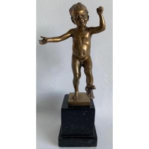 L Enfant Et La Grenouille , Sujet En Bronze