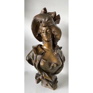 Woman With Hat, Bronze Signed Georges Coudray