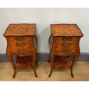 Pair Of Louis XV Style Bedside Tables In Marquetry