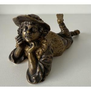 Le petit berger , sujet en bronze