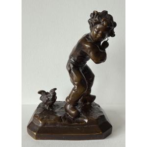 Sujet en bronze , l enfant et l oisillon 