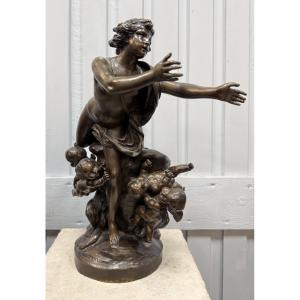 Bronze Statue Of Cupid Surrounded By Putti, Signed "clodion"