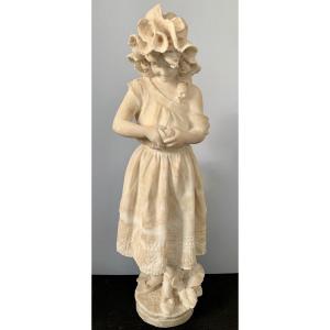 Jeune Fille à La Clémentine Sculpture  En Albâtre