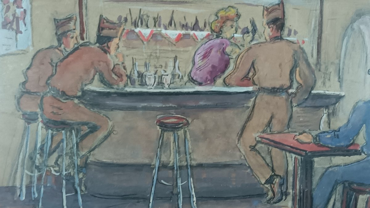 Florane (attribué à) – Au bordel militaire – Gouache sur papier - vers 1930-photo-2