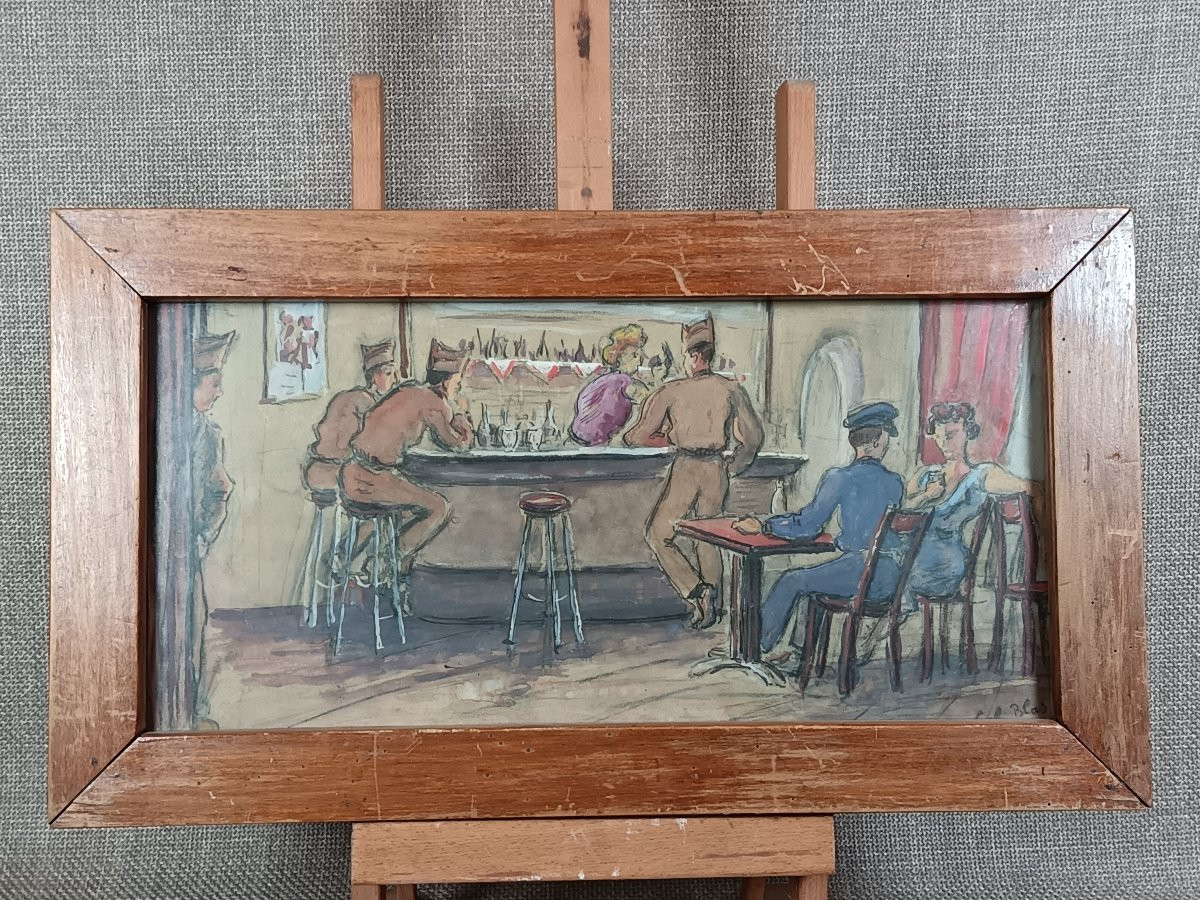 Florane (attribué à) – Au bordel militaire – Gouache sur papier - vers 1930-photo-1