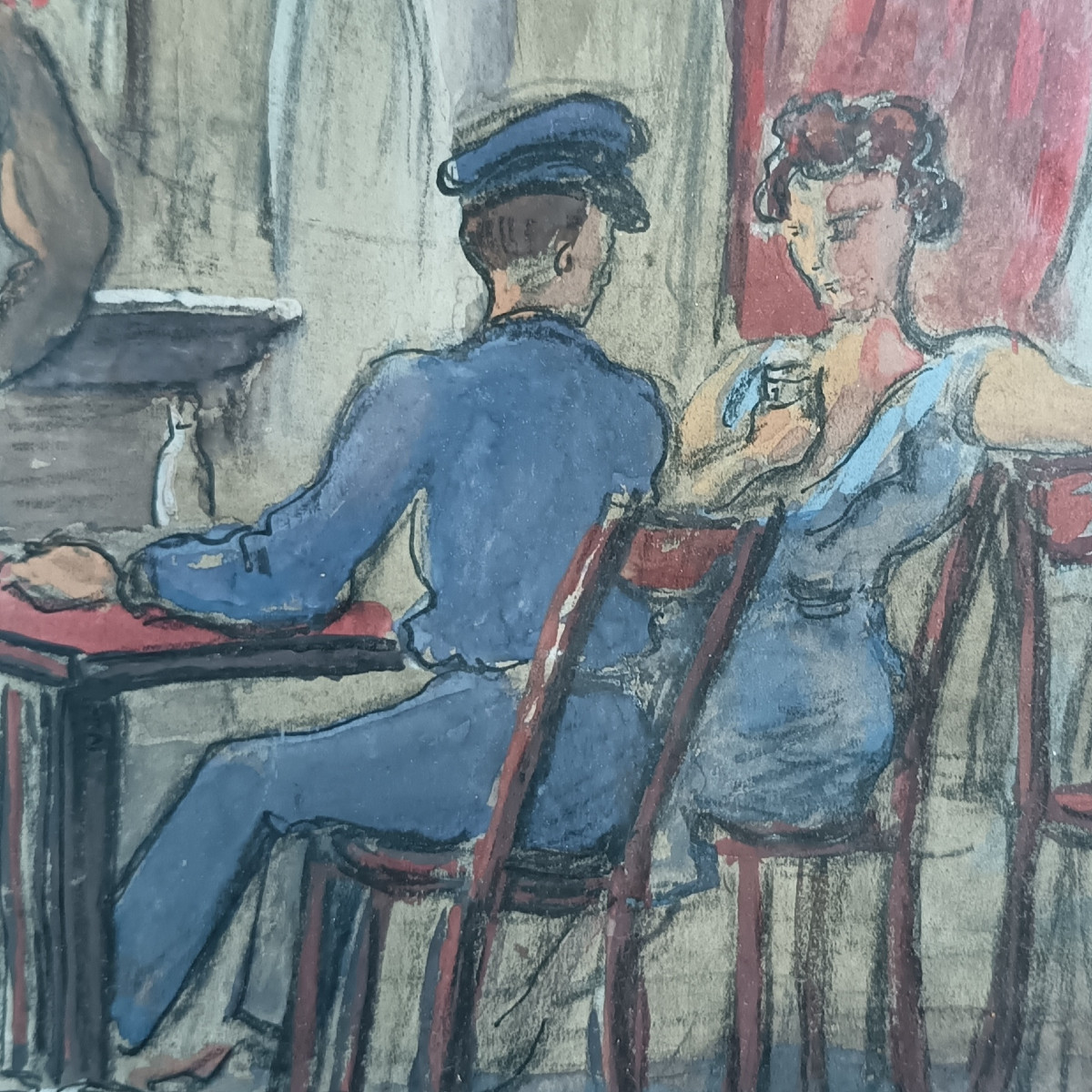 Florane (attribué à) – Au bordel militaire – Gouache sur papier - vers 1930