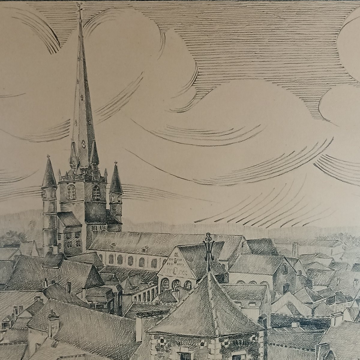Panorama de Nivelles avant 1940 – Crayon noir sur papier - 1945-photo-2