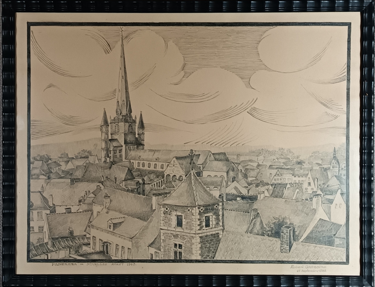 Panorama de Nivelles avant 1940 – Crayon noir sur papier - 1945