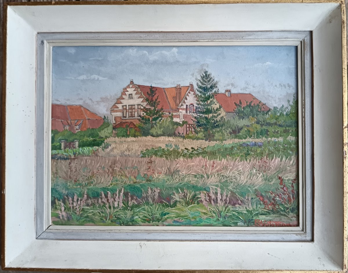 Rodolphe WYTSMAN, Maison à Woluwe Saint Lambert, huile sur carton, vers 1920.-photo-2