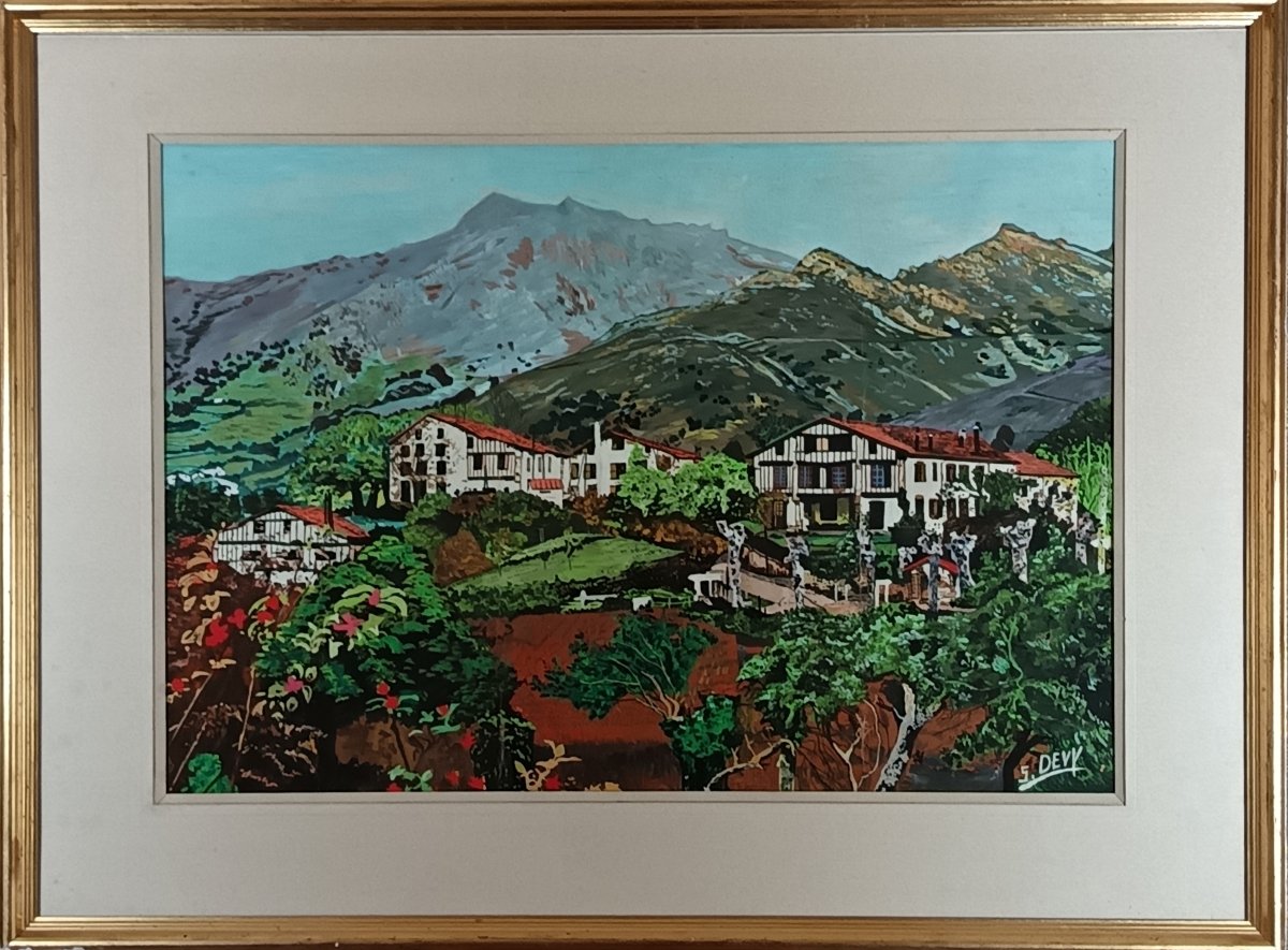 Paysage basque vers 1960 signé S. DEVY– gouache sur papier-photo-2