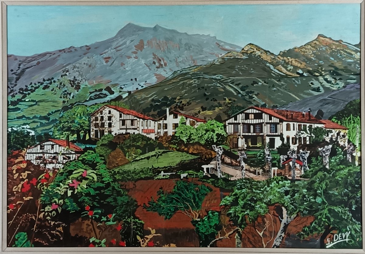 Paysage basque vers 1960 signé S. DEVY– gouache sur papier-photo-3