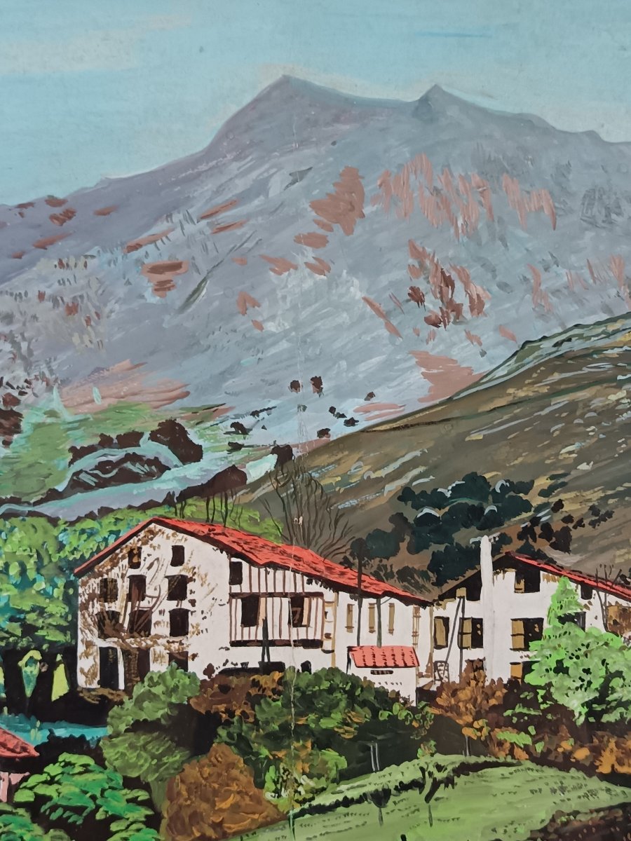 Paysage basque vers 1960 signé S. DEVY– gouache sur papier-photo-4