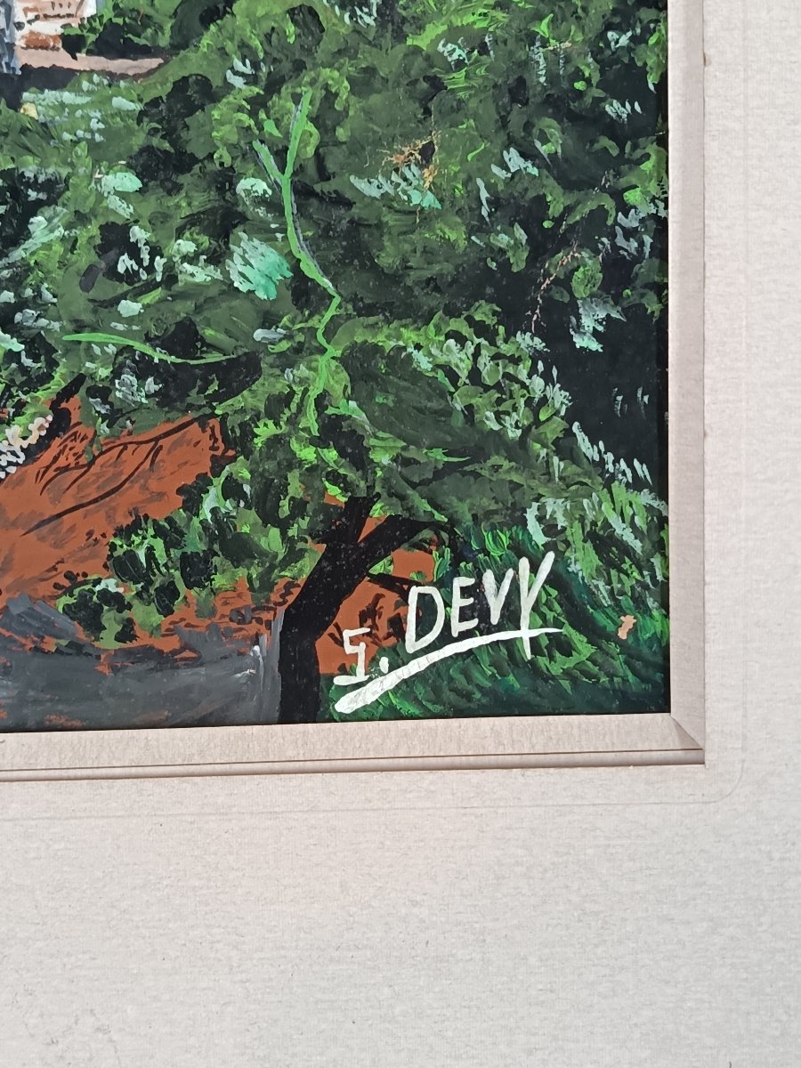 Paysage basque vers 1960 signé S. DEVY– gouache sur papier-photo-1