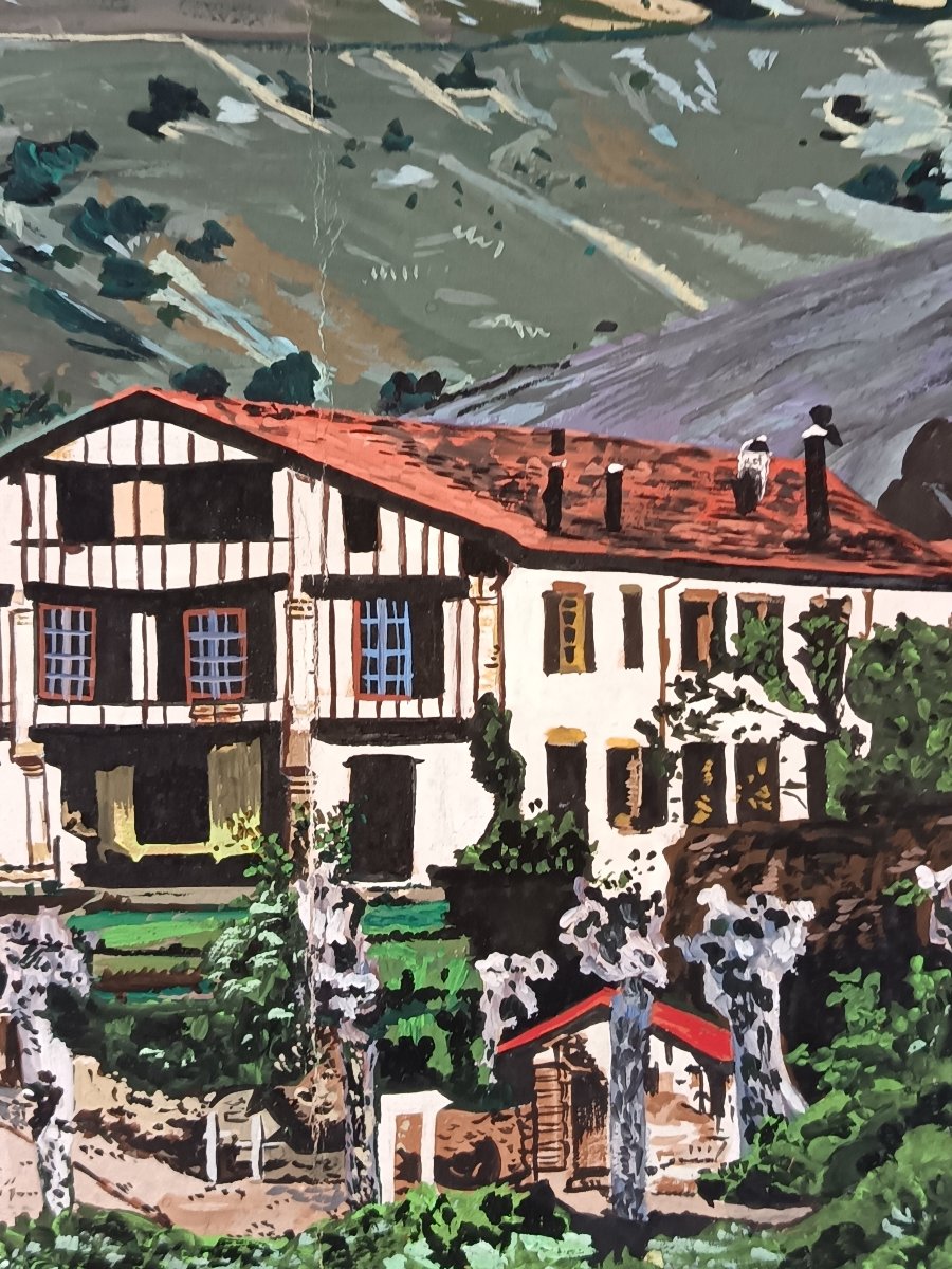 Paysage basque vers 1960 signé S. DEVY– gouache sur papier-photo-3