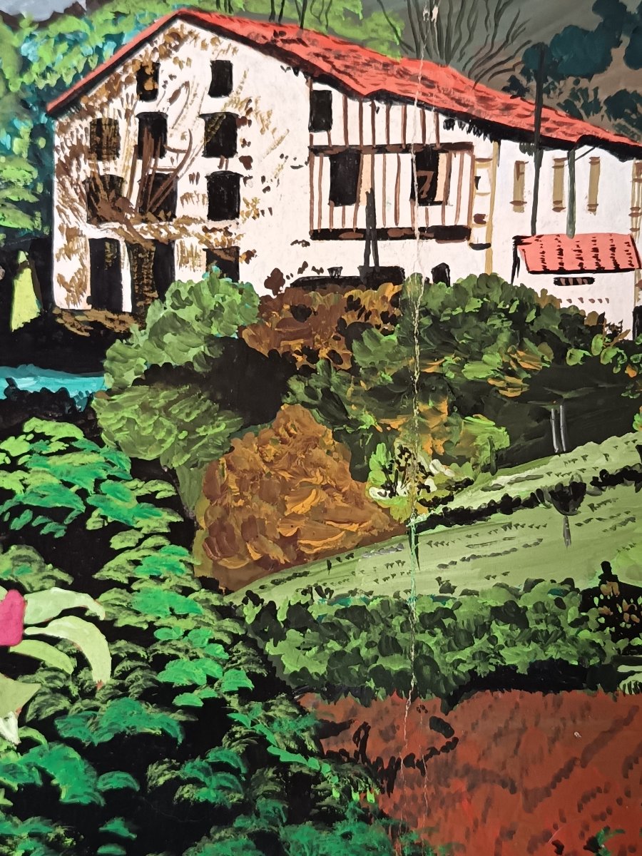 Paysage basque vers 1960 signé S. DEVY– gouache sur papier-photo-4