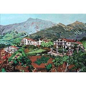 Paysage basque vers 1960 signé S. DEVY– gouache sur papier