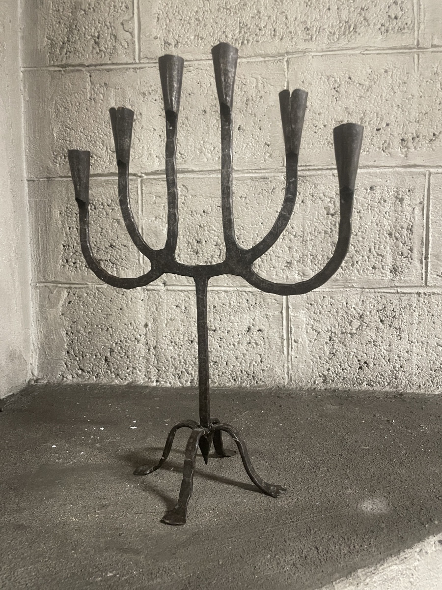 Large Brutalist 6-light Candlestick