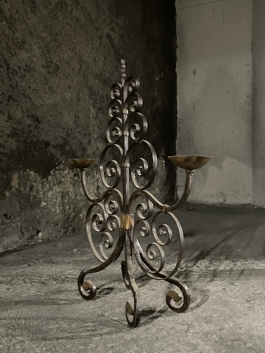 Paire de candélabre en fer forgé fabrication française, 19e-photo-1