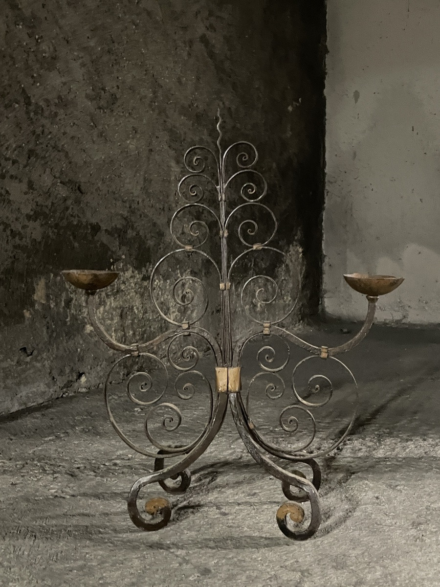 Paire de candélabre en fer forgé fabrication française, 19e-photo-3